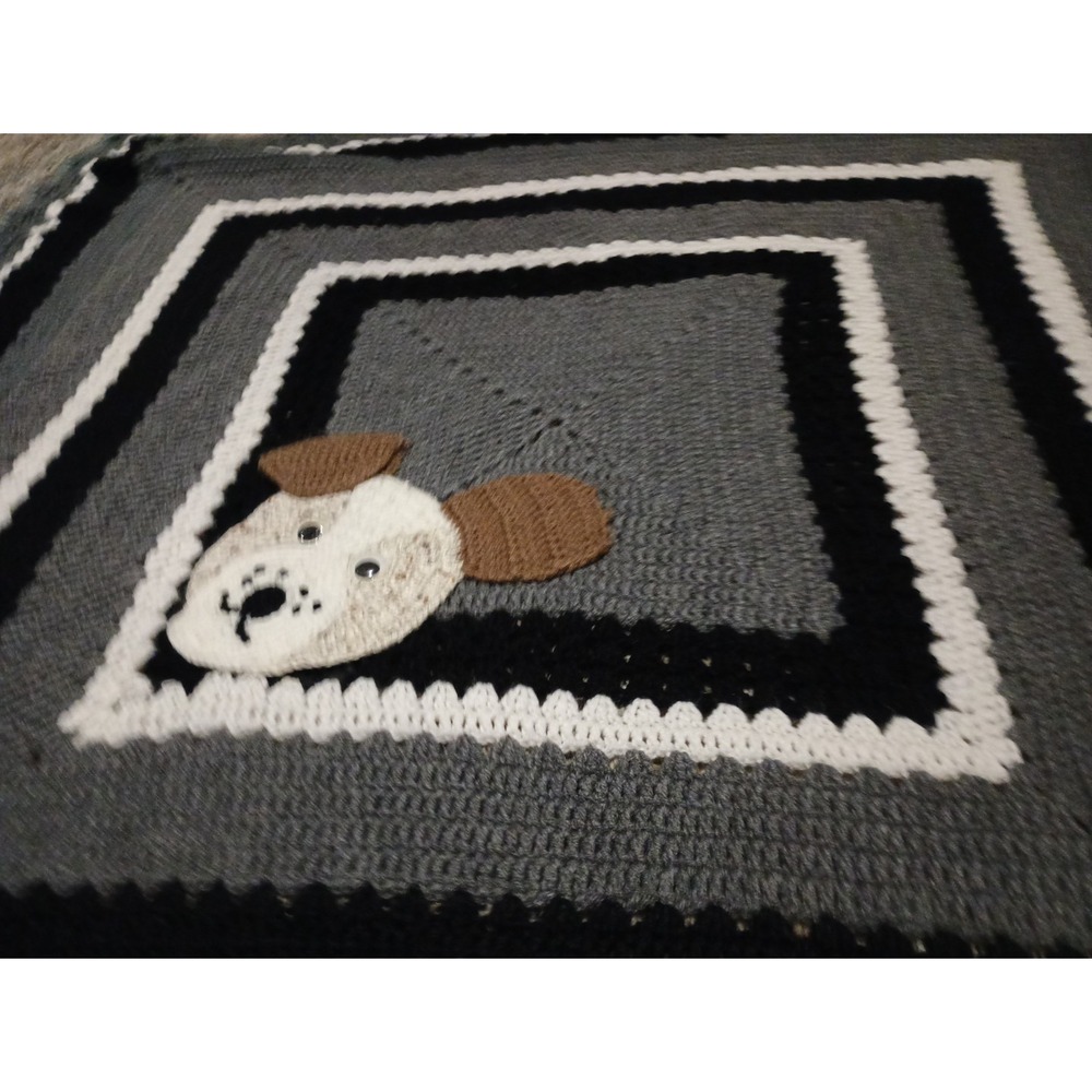 Dog‎ Lovers Handmade Crochet Knit Couch Cover 52in Granny Square Vintage Blanket - Picture 15 of 16